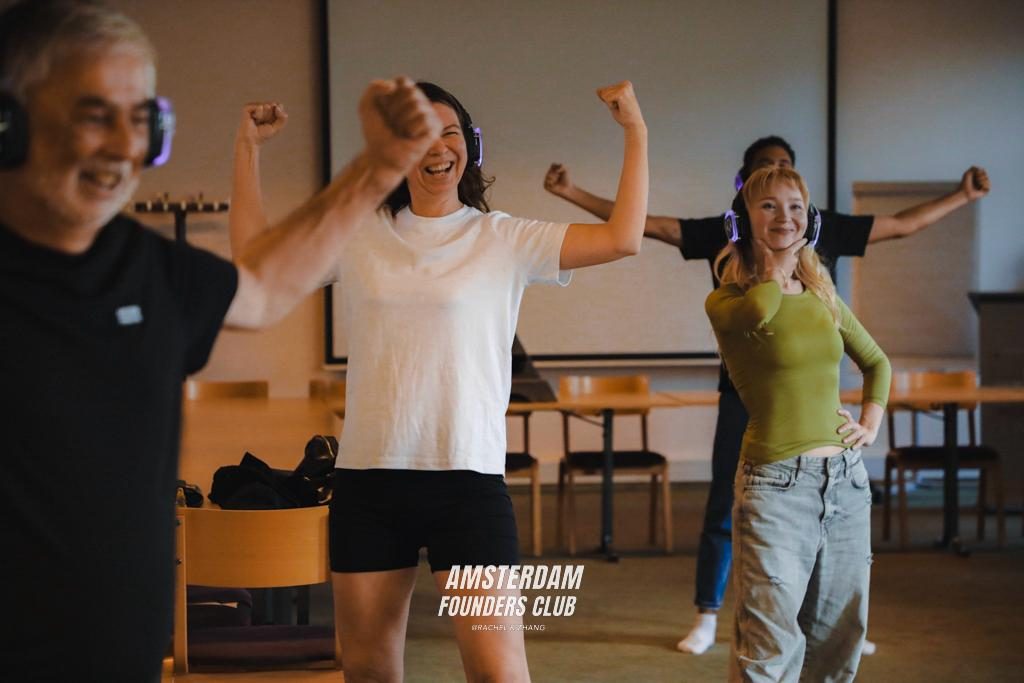 Participants energised during a morning activation at the Amsterdam Founders Club retreat